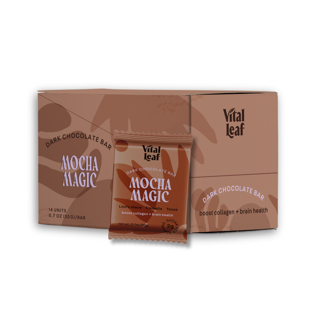 Mini Mocha Magic Dark Chocolate Bar: Brain Power + Collagen Boost (case box of 14 bars)