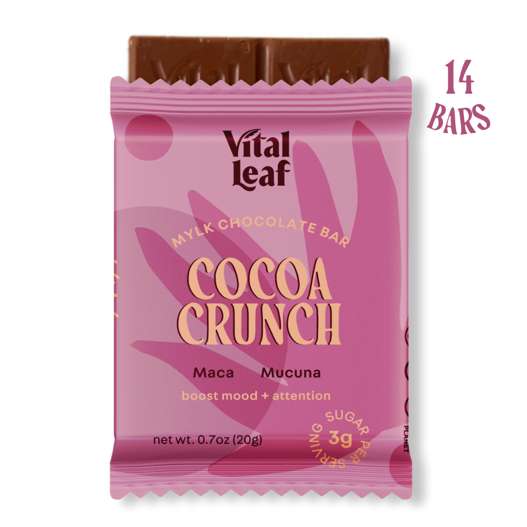 Mini Cocoa Crunch Mylk Chocolate Bar: Mood + Attention Boost (case of 14 bars)