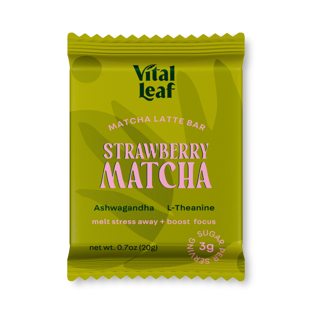 Mini Strawberry Matcha Latte Chocolate Bar: Less Stress + Better Focus (case box of 14 bars)