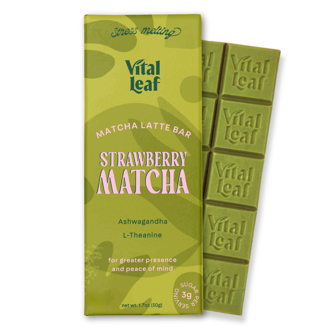 Strawberry Matcha Latte Chocolate Bar: Less Stress + Better Focus