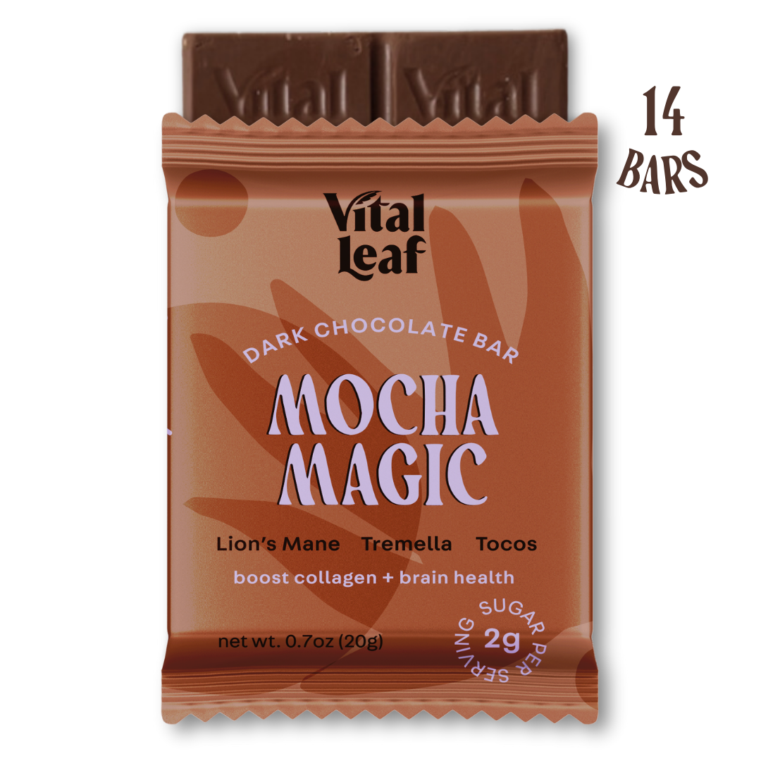 Mini Mocha Magic Dark Chocolate Bar: Brain Power + Collagen Boost (case box of 14 bars)